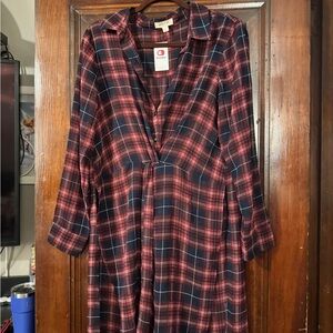 Plaid Button-Up Blouse - Red and Blue